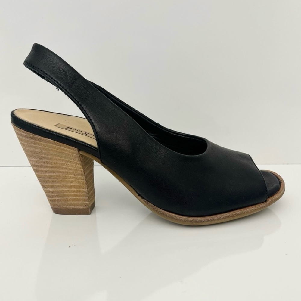 PAUL GREEN Savanah Slingback Peep Toe Leather Sandals in Black